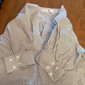 Frame Denim Black and White Striped Blouse